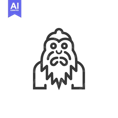 Aset premium populer: Line Art Illustration of a Smiling Yeti with a Long Beard