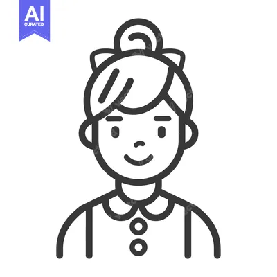 Aset premium populer: Line Art Illustration of a Smiling Young Woman with a Bun