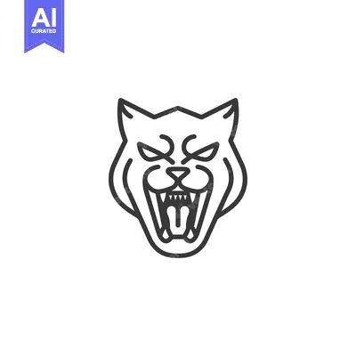 Aset desain premium: Line art illustration of a snarling wildcat head
