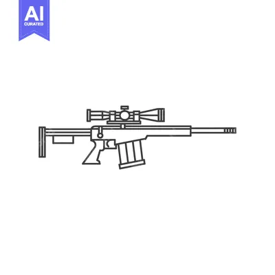 Premium design asset: Line art illustration of a sniper rifle with a scope