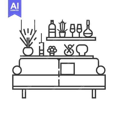 Popular premium asset: Line Art Illustration of a Sofa with a Shelf Above it