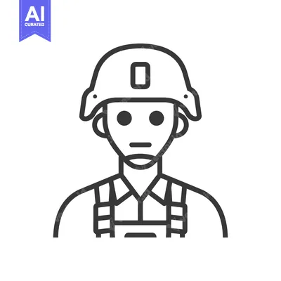 Aset desain premium: Line art illustration of a soldier wearing a helmet