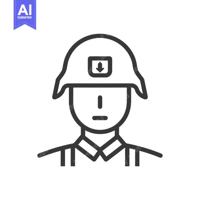Aset desain premium: Line Art Illustration of a Soldier Wearing a Helmet