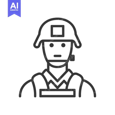 Aset premium populer: Line art illustration of a soldier wearing a helmet