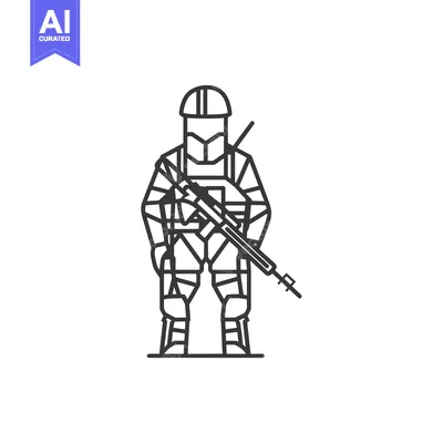 Aset premium populer: Line art illustration of a soldier with a rifle