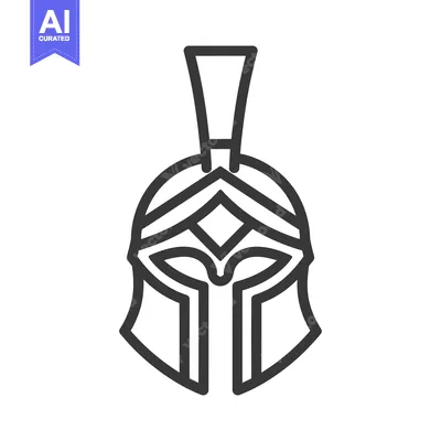 Aset desain premium: Line Art Illustration of a Spartan Helmet