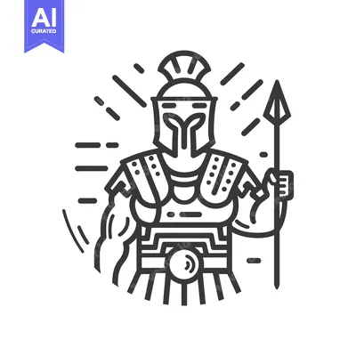 Aset premium populer: Line Art Illustration of a Spartan Warrior Holding a Spear