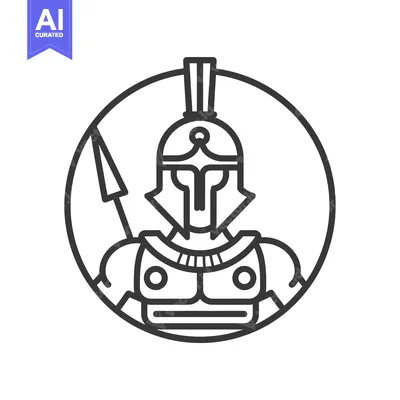 Aset premium populer: Line art illustration of a spartan warrior in armor with a spear
