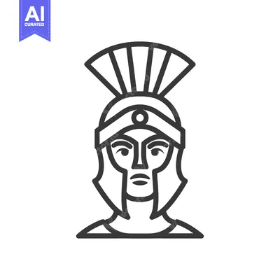 Aset desain premium: Line art illustration of a Spartan warrior's head wearing a helmet