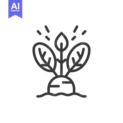 Line Art Illustration of a Sprouting Plant with Leaves