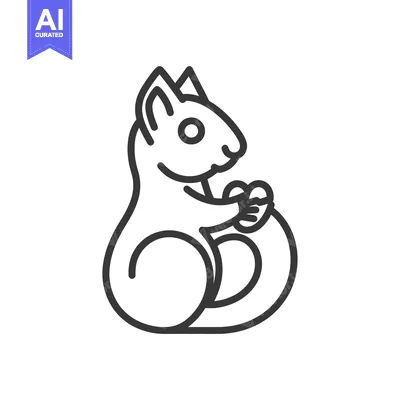 Line Art Illustration of a Squirrel Holding Nuts