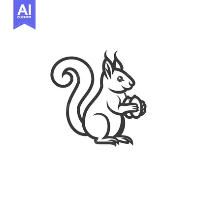 Line Art Illustration of a Squirrel Holding Nuts
