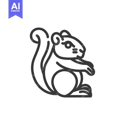Aset desain premium: Line art illustration of a squirrel sitting with its tail curled