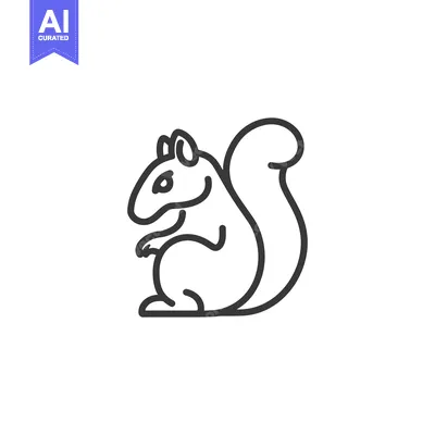 Line Art Illustration of a Squirrel Sitting with Its Tail Curved Behin
