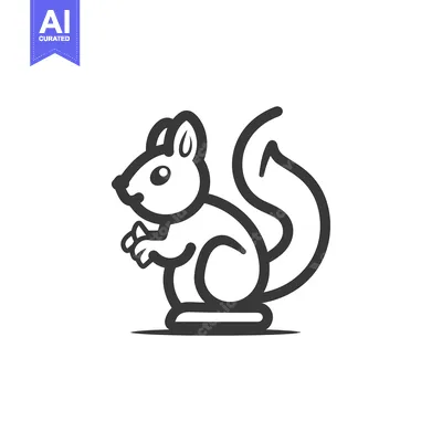 Aset desain premium: Line Art Illustration of a Squirrel Sitting with its Tail Curved Behin