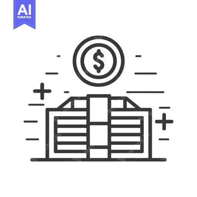 Aset desain premium: Line art illustration of a stack of money with a dollar coin on top