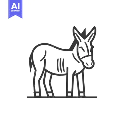 Line Art Illustration of a Standing Donkey
