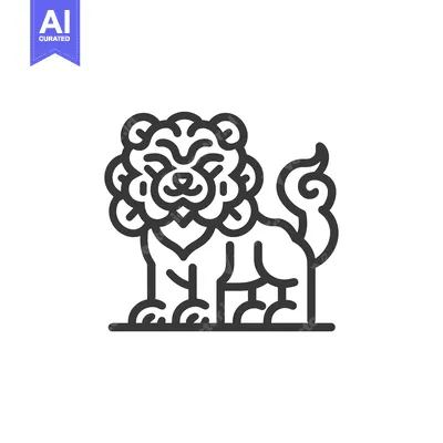 Premium design asset: Line Art Illustration of a Standing Lion-Dog