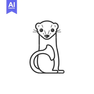 Aset desain premium: Line Art Illustration of a Standing Weasel