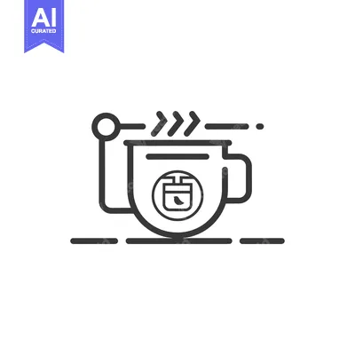Aset desain premium: Line Art Illustration of a Steaming Cup of Coffee with a Coffee Bean I