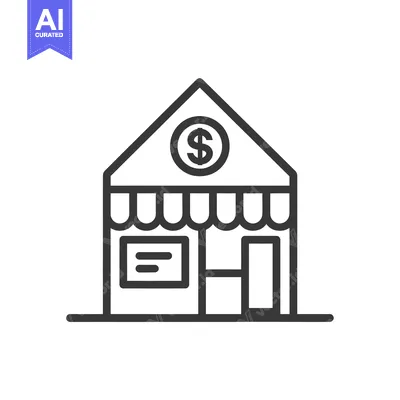 Aset desain premium: Line art illustration of a storefront with a dollar sign above the ent