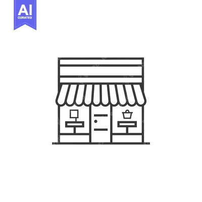 Premium design asset: Line Art Illustration of a Storefront with a Striped Awning