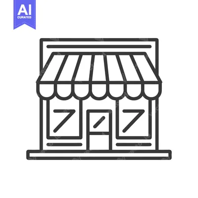 Aset premium populer: Line art illustration of a storefront with a striped awning
