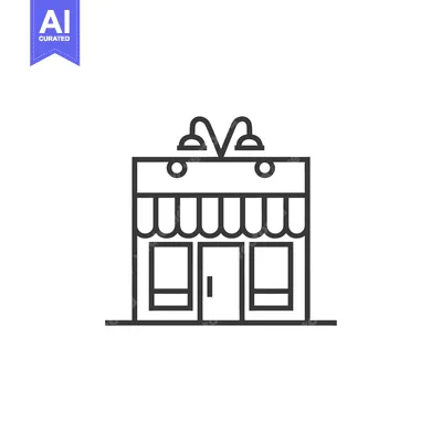 Aset desain premium: Line art illustration of a storefront with awning and lights