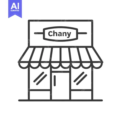 Aset desain premium: Line Art Illustration of a Storefront with "Chany" Sign
