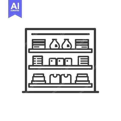 Aset desain premium: Line art illustration of a store shelf with products
