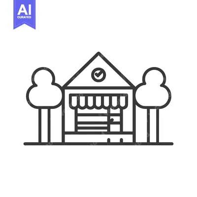 Premium design asset: Line art illustration of a store with a checkmark