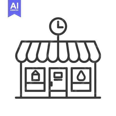 Aset premium populer: Line Art Illustration of a Store with a Clock and Product Icons