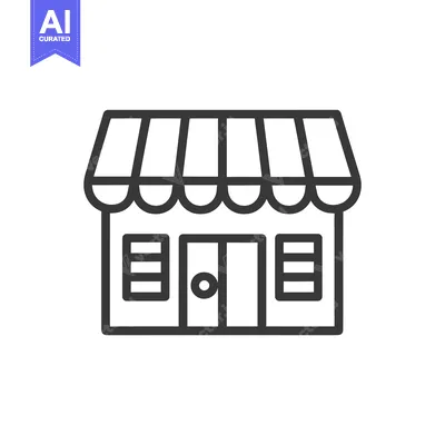 Aset desain premium: Line Art Illustration of a Store with a Striped Awning
