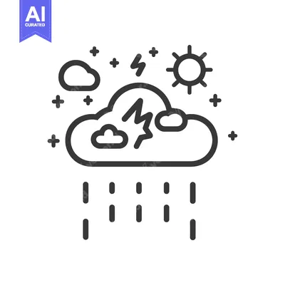 Line art illustration of a stormy cloud with rain