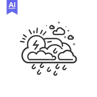 Aset premium populer: Line Art Illustration of a Stormy Sun and Rain