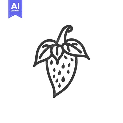 Aset premium populer: Line Art Illustration of a Strawberry with Leaves