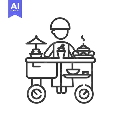 Popular premium asset: Line Art Illustration of a Street Food Vendor with a Cart