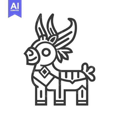 Line Art Illustration of a Stylized Deer with Ornamental Details