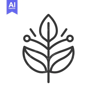Aset desain premium: Line art illustration of a stylized plant with leaves and berries
