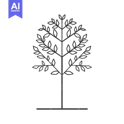 Aset desain premium: Line art illustration of a stylized tree with leaves