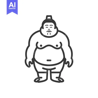 Aset desain premium: Line art illustration of a sumo wrestler