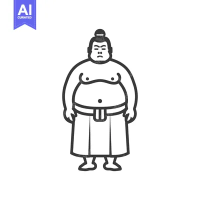 Aset premium populer: Line Art Illustration of a Sumo Wrestler