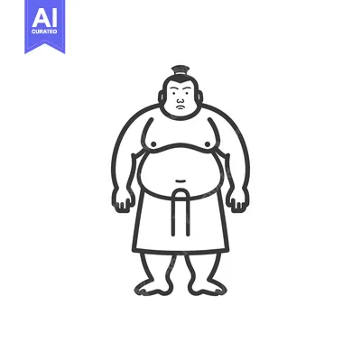Aset desain premium: Line Art Illustration of a Sumo Wrestler