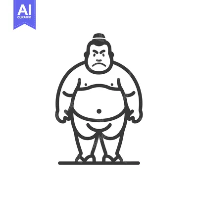 Premium design asset: Line Art Illustration of a Sumo Wrestler with an Angry Expression