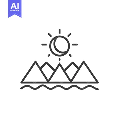 Aset premium populer: Line Art Illustration of a Sun Over Mountains and Water