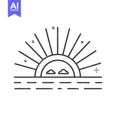 Aset premium populer: Line Art Illustration of a Sunrise Over Water