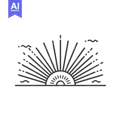 Aset desain premium: Line art illustration of a sunrise with rays