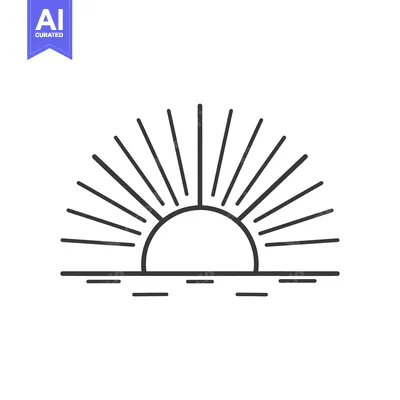 Aset premium populer: Line Art Illustration of a Sunset Over Water