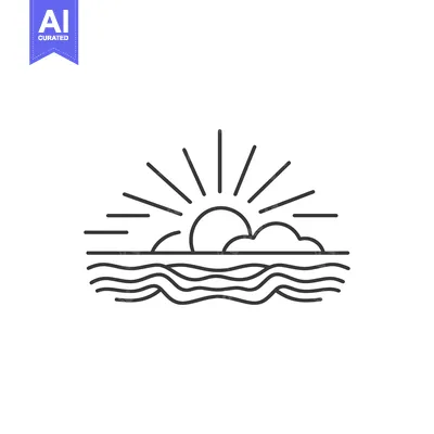 Popular premium asset: Line Art Illustration of a Sun Setting Over the Ocean
