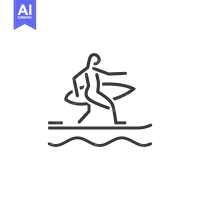 Aset desain premium: Line art illustration of a surfer riding a wave